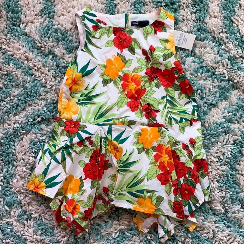 Girls Hawaiian print dress with hem skirt detail